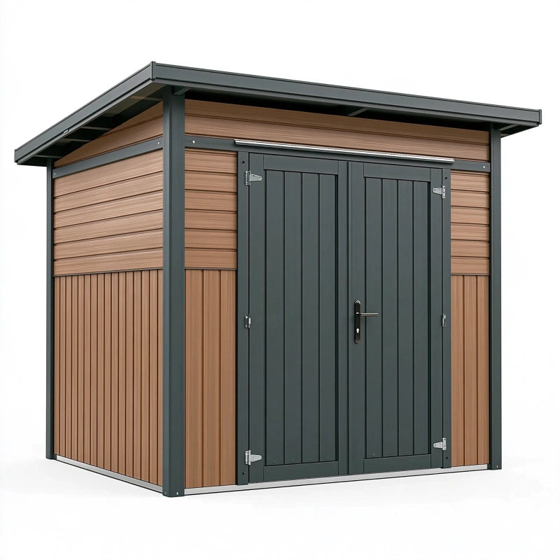 Geräteschuppen 200 x 150 x 200 cm aus Metall Braun Anthrazit mit Doppeltür für Garten