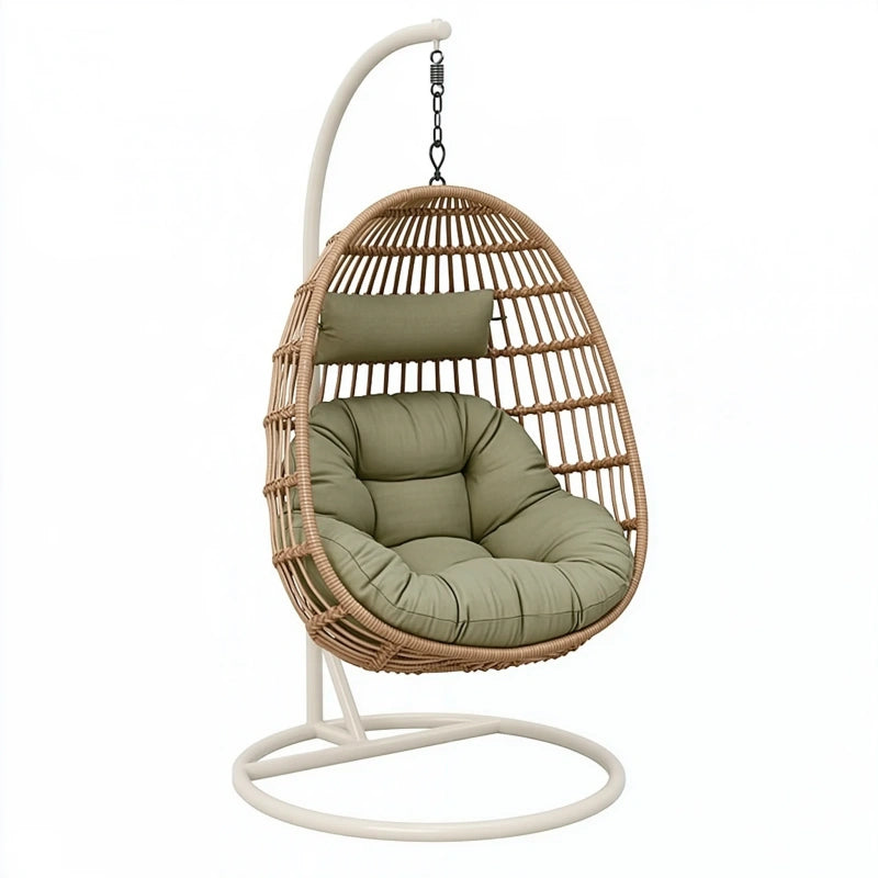 Hängesessel 105 x 105 x 195 cm Rattan Grün mit Metallgestell für Innen- und Aussenbereiche
