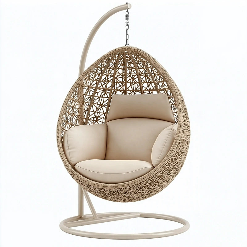 Hängesessel 105 x 105 x 195 cm aus Polyrattan in Beige mit Stahlgestell
