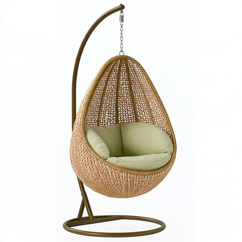 Hängesessel 105 x 105 x 195 cm Geflecht Naturgrün mit Metallgestell für Wohnbereich im Boho-Stil
