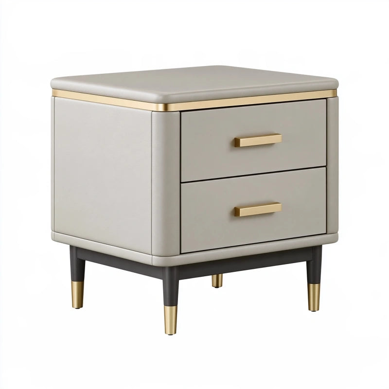 Nachttisch 55 x 45 x 55 cm in Beige mit Kunstlederbezug und 2 Schubladen