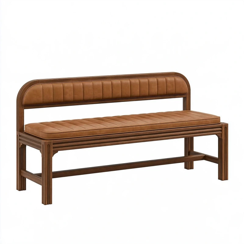 Sitzbank 160 x 60 x 86 cm aus Holz mit braunem Kunstlederbezug für Esszimmer im klassischen Stil