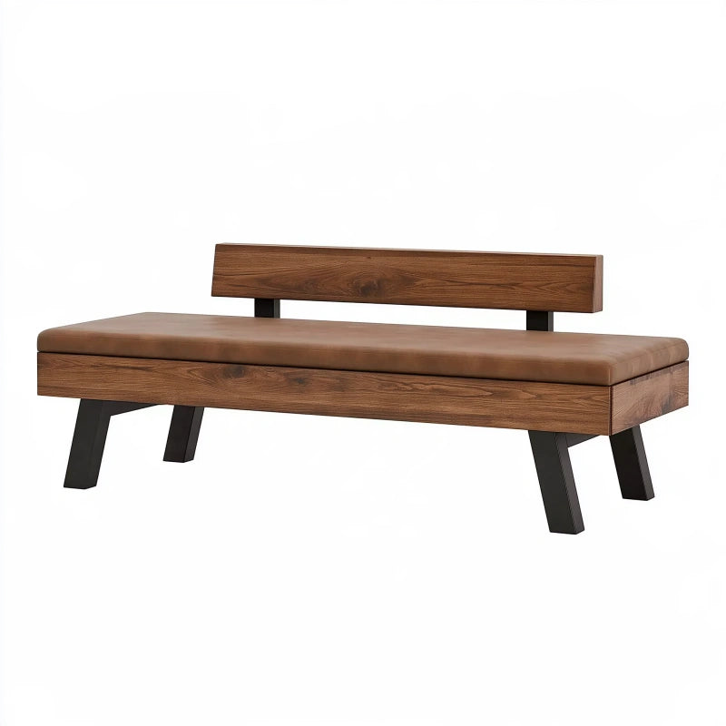 Sitzbank 180 cm aus Holz mit brauner Polsterung und Rückenlehne