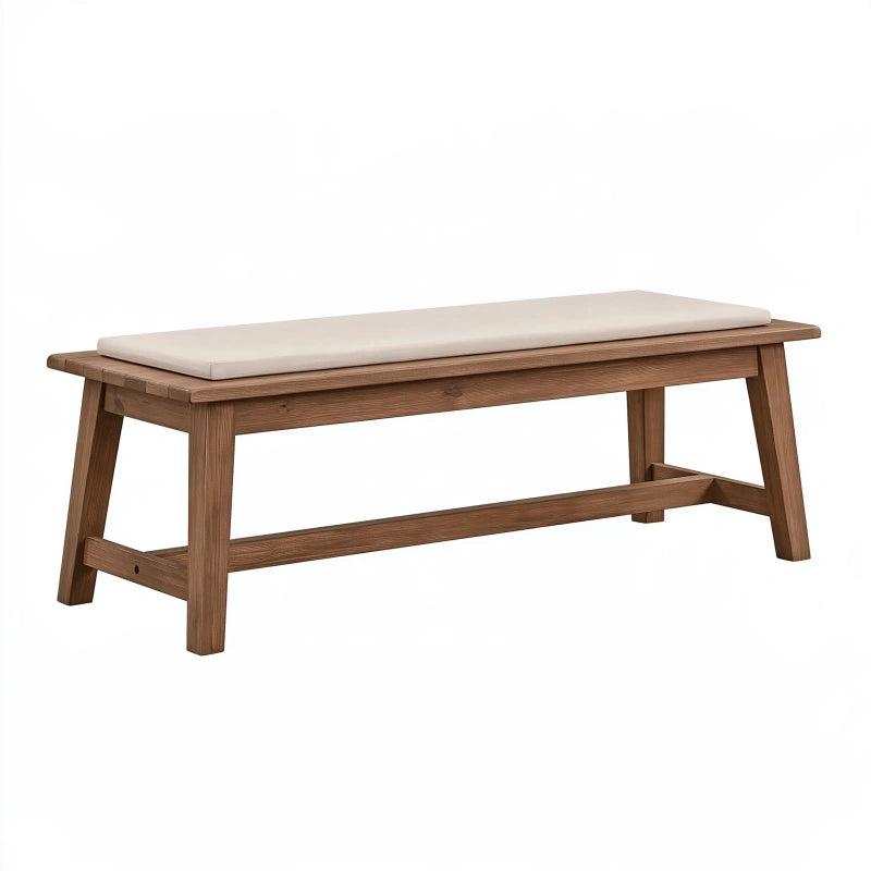 Sitzbank 120 x 40 x 45 cm aus Holz in Braun mit cremefarbenem Sitzpolster im Landhausstil
