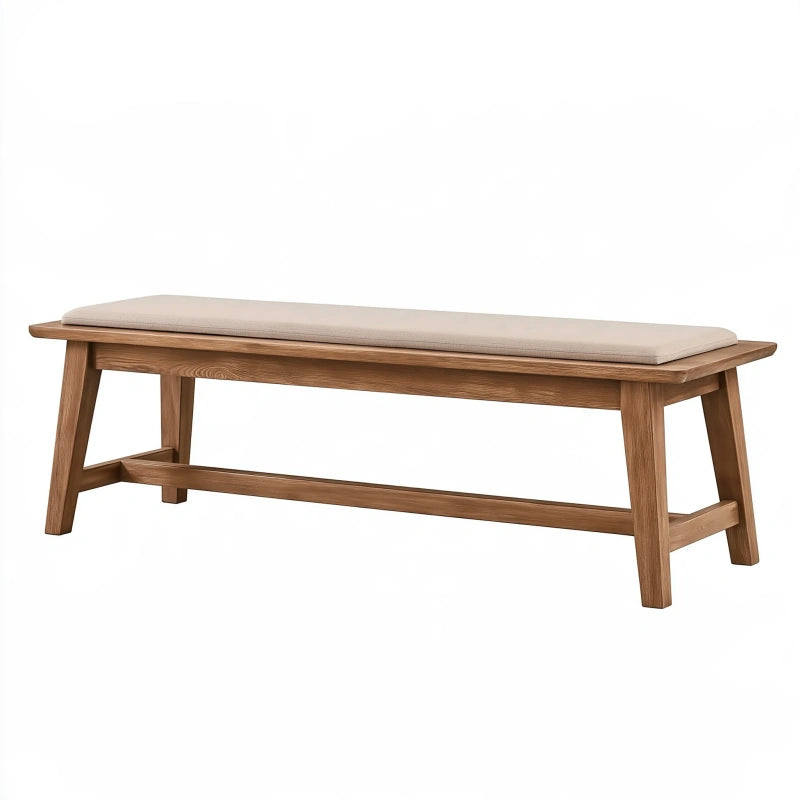 Sitzbank 150 x 40 x 45 cm aus Holz in Braun mit beigem Sitzpolster - gepolstert im skandinavischen Stil