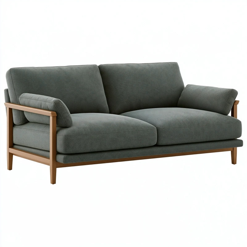 2-Sitzer-Sofa 165 cm in Graugrün mit Holzgestell im skandinavischen Stil