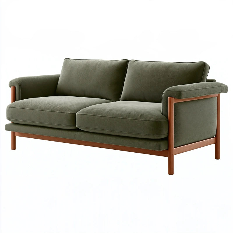 2-Sitzer Sofa 180 cm olivgrüner Stoff mit Holzgestell im modernen Stil