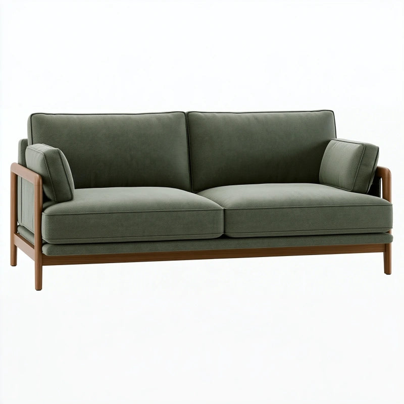 2-Sitzer Sofa 160 cm Stoff Olivgrün Holzgestell skandinavisch