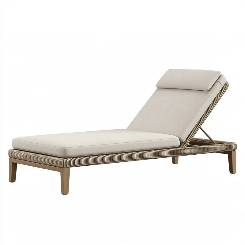 Gartenliege 200 x 70 cm aus Holz und Geflecht in Beige verstellbar