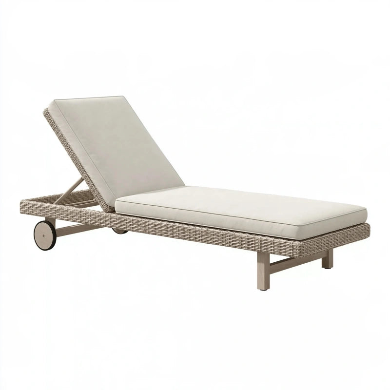 Sonnenliege 200 x 70 cm Kunststoffgeflecht Beige für Garten mit verstellbarer Rückenlehne und Rollen