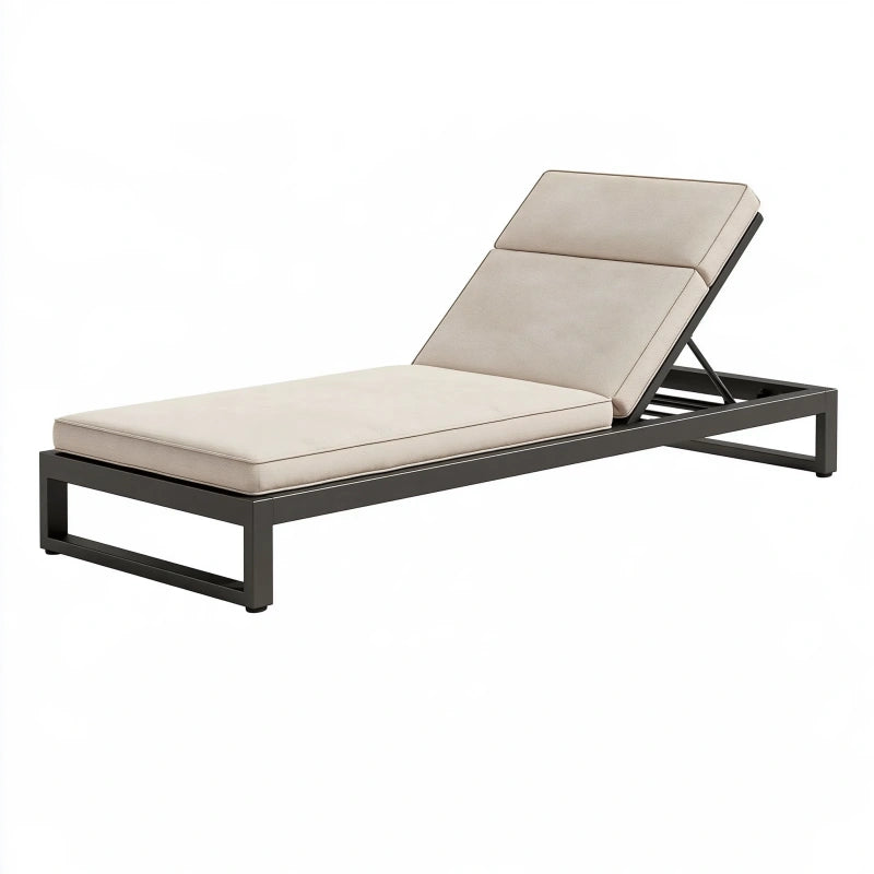 Gartenliege 200 x 70 cm mit Metallgestell in Beige und Schwarz verstellbar