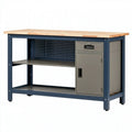 Werkbank 120 x 60 x 90 cm mit Holzplatte Metallgestell und Stauraum im Industrie-Stil